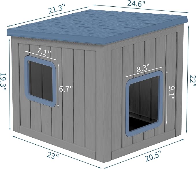 NUNU LAB Cat Litter Box Enclosure, Outdoor Cat House – Weatherproof & UV Resistant PP Material Shelter with Sloped Asphalt Roof, Durable Cat Condo for Garden, Patio, and Backyard (Blue, Large)