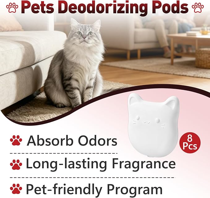 8 Pcs Deodorizer Compatible with Cumrige Fumoi Automatic Cat Litter Box | Cute Cat Shaped Design, Long-Lasting Camellia Flower Scent