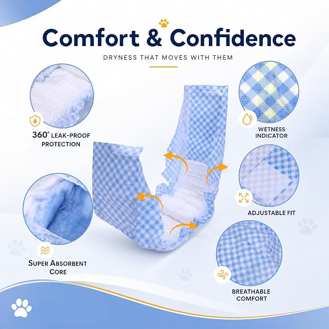 Male Dog Diaper Disposable Wraps for Waist 24–29.5 in,22 Count Leakproof, Super Absorbent, Adjustable Fit, Wetness Indicator, XL