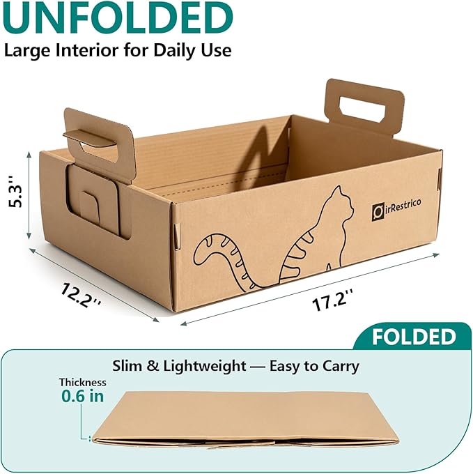 6-Pack Large Disposable Cat Litter Box, Recyclable Cardboard, Waterproof & Leak-Resistant, Portable for Travel, Temporary and Home Use