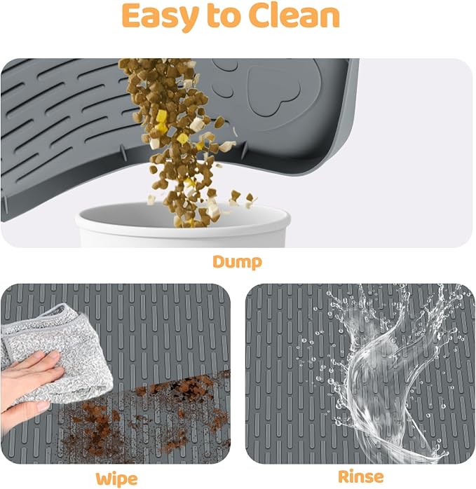 Dog Food Mat, Extra Large 57" x 40" Silicone Pet Feeding Mat with Raised Edge Pet Placemat for Small, Medium, and Large Pets Non-Slip, Easy to Clean (Dark Grey)