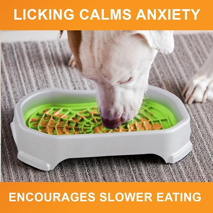 Neater Pets Neat-LIK Dog Lick Mat w/Mess-Proof Tray, Lick Mat for Dogs, Cats, Puppy, Reduces Anxiety & Boredom, Peanut Butter Slow Feeder, Interactive Treat Licking Pad (Purple & Green/Vanilla Bean)