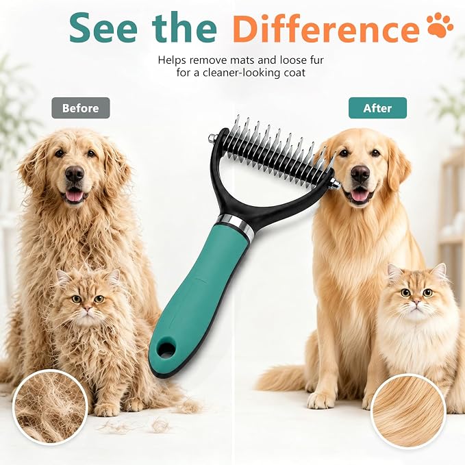 Dog Brush and Cat Deshedding Rake, Pet Grooming Tool for Shedding with Rounded Stainless Steel Teeth, Comfortable Grip for Long or Thick Coats (Orange)