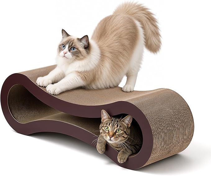 Extra Large Cat Scratcher Cardboard Bed, 34" Horizontal Cat Scratcher Cardboard Lounger, 100% Recyclable & Reversible Durable Board Pads Prevents Furniture Damage
