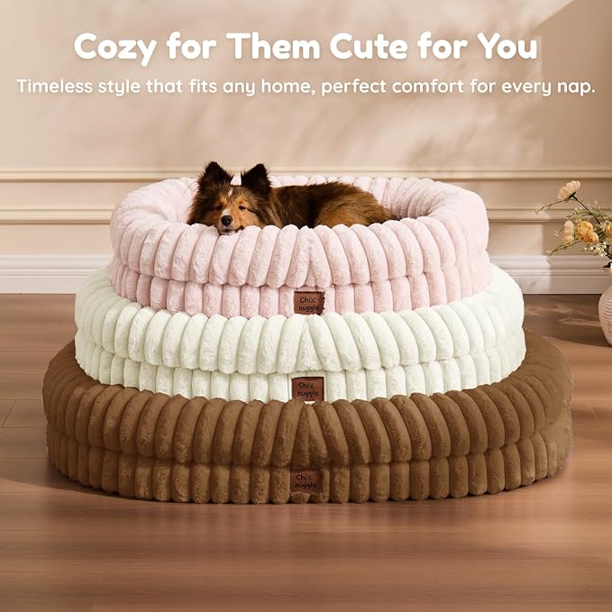 ChiXnuggle Orthopedic Dog Bed for XL Dogs, Waterproof Faux Rabbit Fur Dog Couch with Egg Crate Foam Support and Washable Removable Cover, Bolster Pet Sofa with Non-Slip Bottom, 41x30x7, Brown