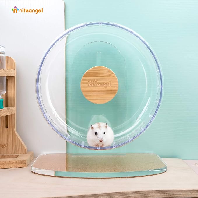 Niteangel Super-Silent Hamster Exercise Wheels: - Quiet Spinner Hamster Running Wheels with Adjustable Stand for Hamsters Gerbils Mice Or Other Small Animals (S, Transparent)