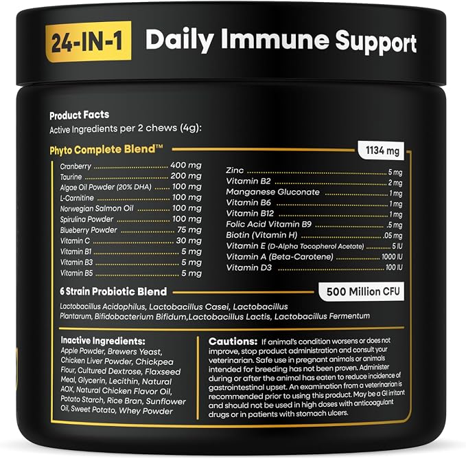Dog Multivitamin - 24-in-1 Chewable Supplement with Vitamins A, B, C, D, E and Dog Probiotics – Premium Dog Vitamin Chews w/Human-Grade & Natural Ingredients, 120 Count