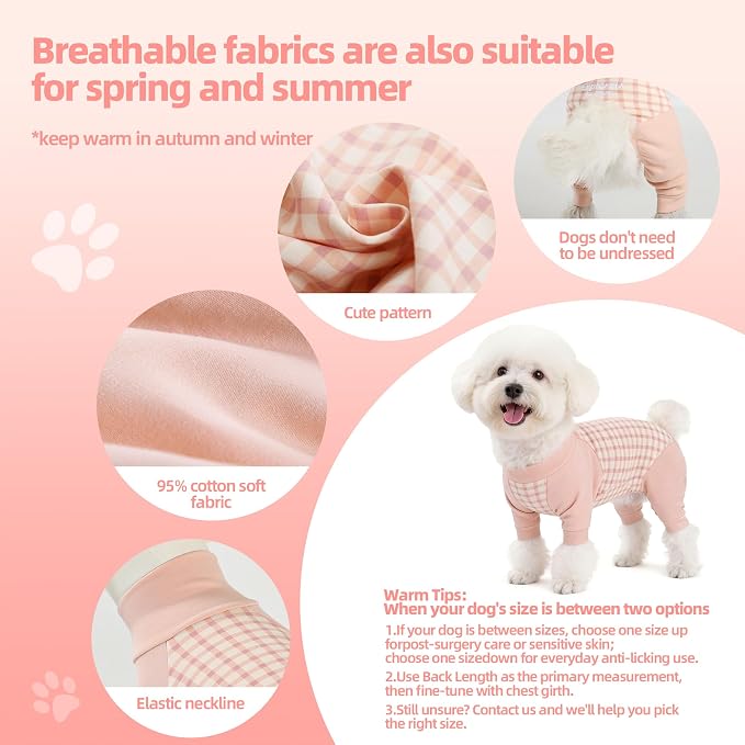 Dog Recovery Suit After Spay-Prevents Lick & Shed (Pink,XS) | Soft, Breathable cotton onesie protects abdominal surgical areas by preventing licking,scratching,and shedding