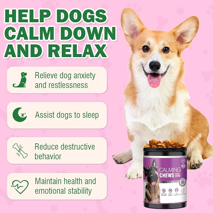 Calming Chews for Dogs 200 ct, Chicken Flavor, Melatonin of Dogs Travel, Veterinary Visits, Separation