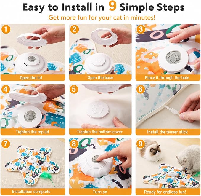 Terion Interactive Cat Toys for Indoor Cats Rechargeable Automatic Touch Activated Hide and Seek Kitten Toys for Bored Adult Cats Moving Concealed Feathers Real Mouse Squeaky Exercise Toys Kicker