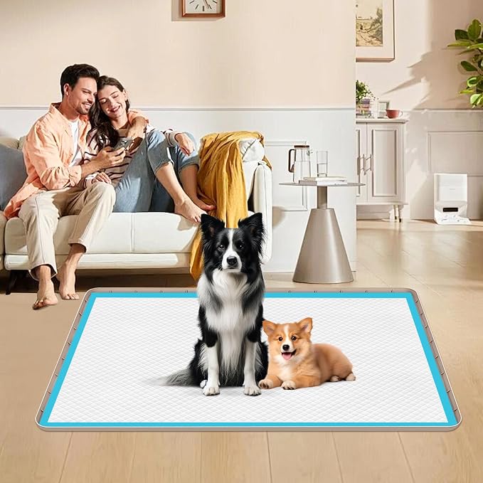 Pee Pad Holder for Dogs, 40" x 40" Silicone Pee Tray Mat Leak-Proof, High Edge, No Spill Pet Pad Holder for Puppy, Cat, Rabbit, Training Pads for Floor Protection, No Pee Pads (Khaki)