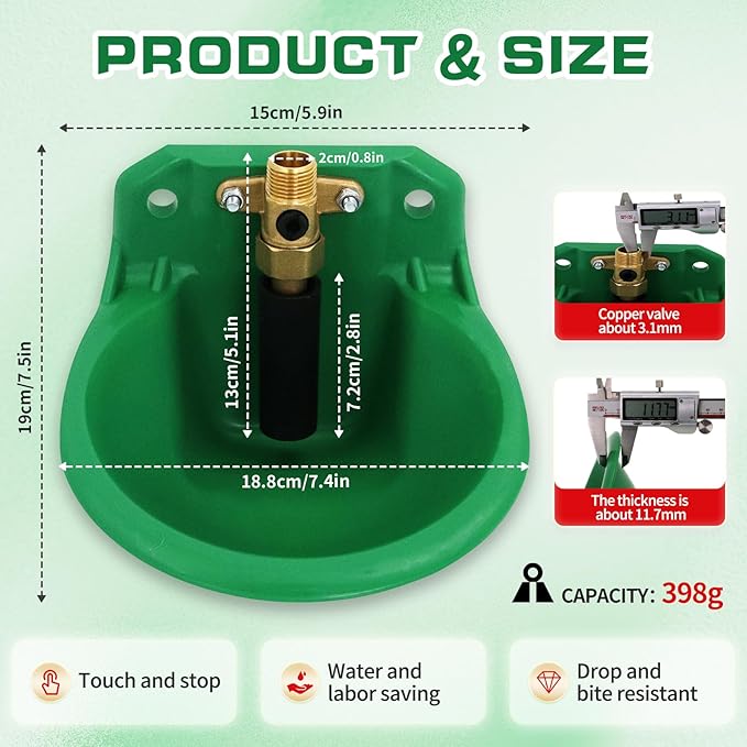 2PCS Automatic Goat Waterer Bowl with Brass Water Valve Plastic Water Trough Livestock Sink Cup Suitable for Goat Sheep Calf Pig Dog Breeding