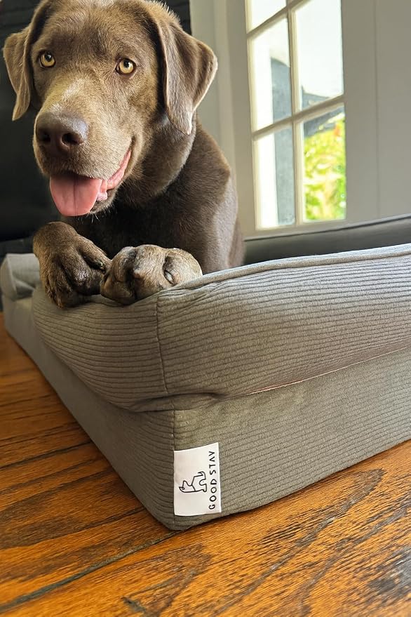 Orthopedic Dog Bed for Large Dogs, Premium Corduroy Memory Foam Pet Bed with Washable Cover & Waterproof Liner, Non-Slip Bottom, Modern Gray Bolster Bed