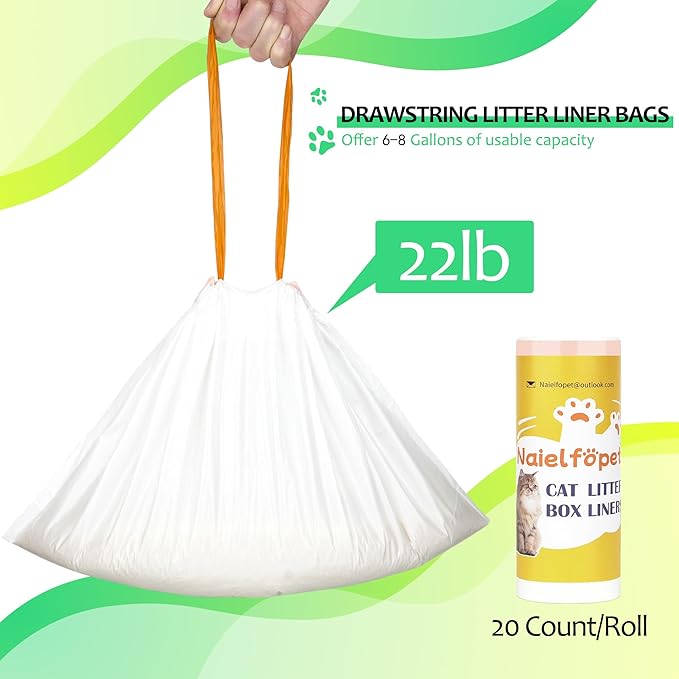 40 Count 18" x 12.6" Cat Litter Box Liners, Replaced Trash Bags Fit for Cat Litter Box MW-SC01/MW-SC02/MW-LR01, Drawstring Waste Drawer Liners for Automatic Litter Box