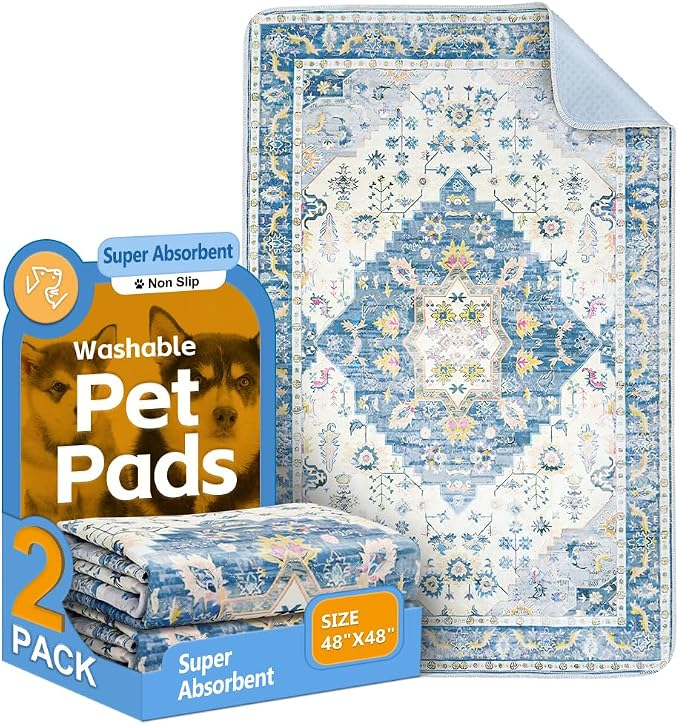 Washable Pee Pads for Dogs 2 Pack Reusable Puppy Training Pads 48"x48" Super Absorbent Waterproof Dog Training Pads, Non-Slip Potty Pads Whelping Pads Litter Mat Pet Supplies - Orange/Mix
