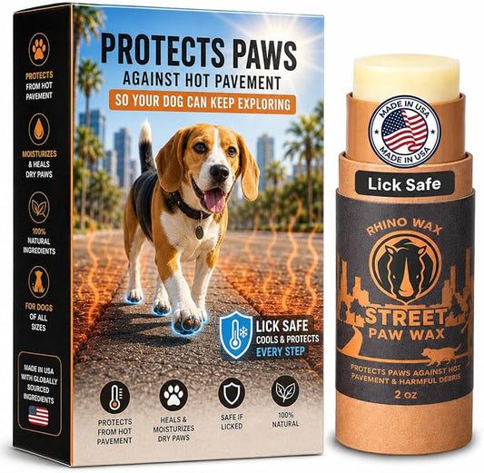Rhino Wax - Dog Paw Protector for Hot Pavement - Use Street Wax Before Taking Dogs on Asphalt - Balm Protects from Warm Surfaces Rocks Road Debris - Great for Dogs who Hate Dog Shoes for Hot Pavement