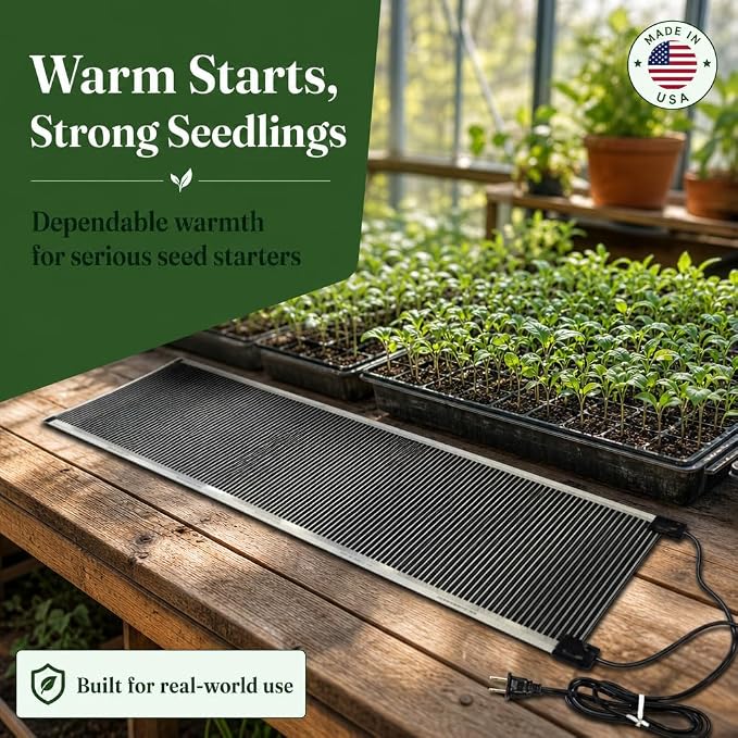 Seedling Heat Mat 11" x 60" - Large Propagation Plant Heating Pad for Multiple Seed Trays, Germination, Rooting Cuttings, Greenhouse and Indoor Gardening, Made in USA