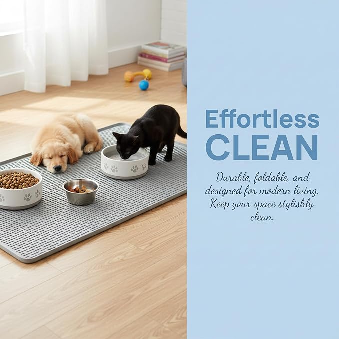 Silicone Pet (39.8"x27.8") Feeding Mat, Waterproof Dog Bowl Mat for Floors, Non-Slip Tray for Cat Food and Water, Easy-Clean Placemat for Indoor Pets