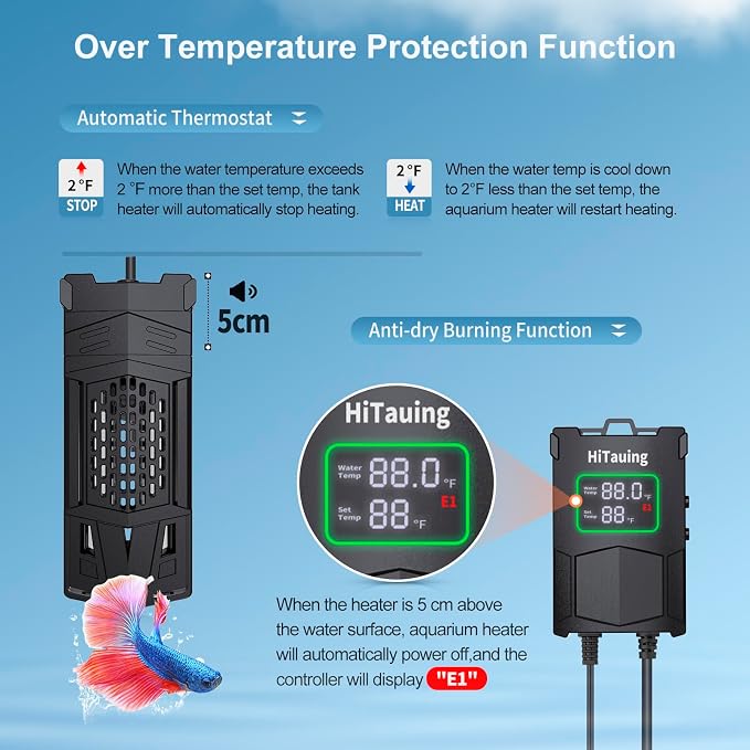 HiTauing Aquarium Heater, Upgrade AP01 300W/500W/800W/1000W Fish Tank Heater with Intelligent IC Chip Controller-Fast Heating, Precise Temperature Control for Saltwater and Freshwater