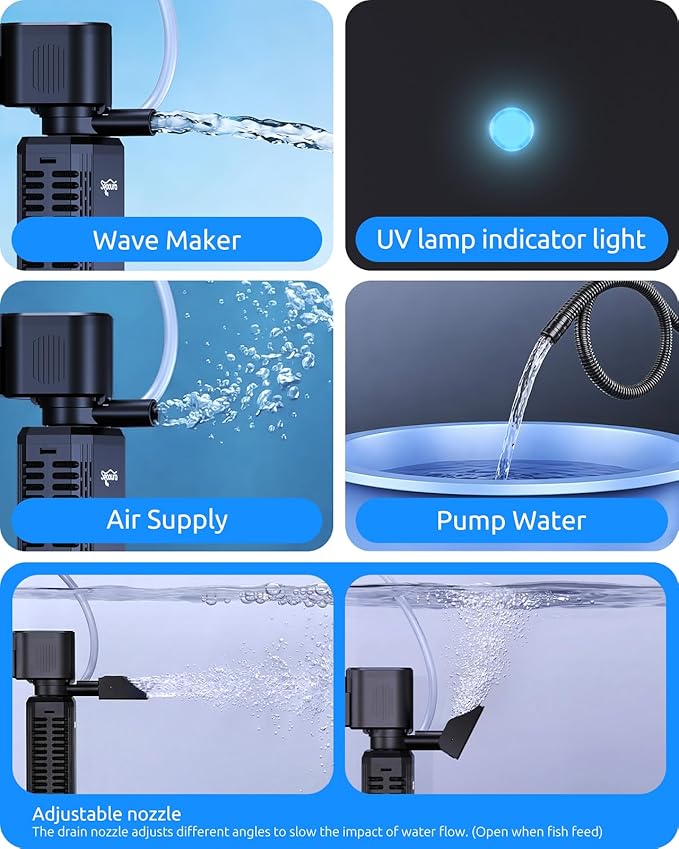 SEAOURA Fish Tank Filter for 40-80 Gallon Tank,with Timer & Filter Sponge U - V Aquarium Filter for Turtle Tank Saltwater Freshwater Crystal Clear