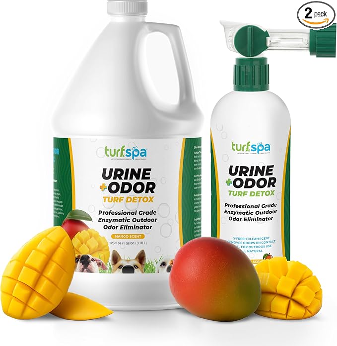 Urine & Odor Turf Detox: Mango 32 oz Sprayer & Gallon Refill Professional Enzyme Cleaner & Odor Eliminator for Artificial Grass, Turf, Concrete, Patios, Enzymatic Cleaner for Dogs & Cats