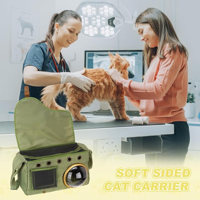 Bubble Cat Carrier, Travel Pet Carrier Soft Sided Breathable Cat Carrying Case for Kitten Small Dogs Up to 14.3 lbs (Green), Intended for Hiking/Camping/Traveling