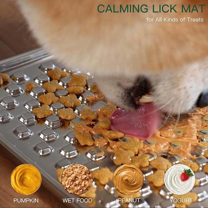1Pack Stainless Steel Large Lick Mat for Dogs & Cats, Chew-Proof Slow Feeder, Anxiety Reducer, Whisker-Friendly for Cats, Non-Slip Heavy Duty Base, Raw Feeding Pad, Dishwasher Safe