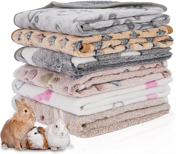 6 Pack Guinea Pig Cage Liner, Washable Guinea Pig Fleece Blankets Beding Accessories, Flannel Throw Warm Sleep Mat, Pet Pee Pads for Small Animal Hamster Rabbit Puppy Cat (Dark Color, 26x14 Inch)
