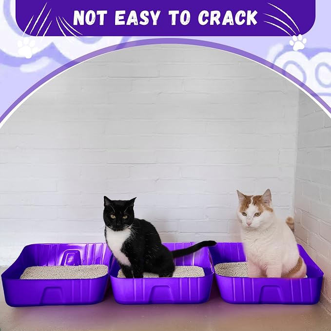 Bokon 25 Count Disposable Litter Box for Cat, Large Disposable Litter Tray for Travel Home Durable Portable Plastic Kitty Litters Boxes Leak-Resistant Easy-Grip Rim, 15.7 x 11.8 x 3 Inches(Purple)