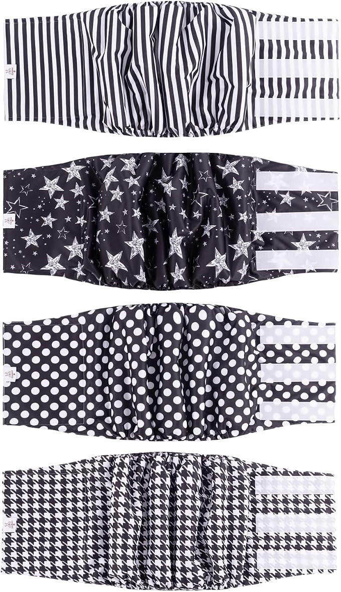 CuteBone Dog Diapers Male 4 Pack Puppy Wraps Reusable Doggie Belly Bands for Male Dogs Small Medium Large