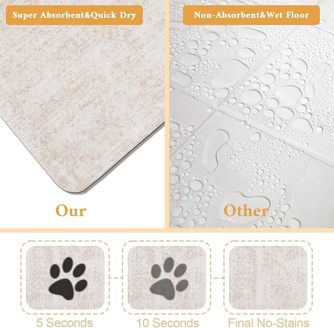 Dog Food Mat for Floors Waterproof Quick Dry Pet Placemat Cat Feeding Bowls Mats for Food and Water, Eco-Friendly Dog Accessories Diatomite Pets Supplies 17" X 30"