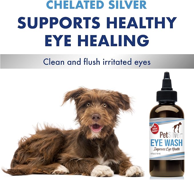 PetSilver Eye Wash (4 fl oz) & Ear Wash (8 fl oz) with Patented Chelated Silver - Gentle Eye Cleaner, Tear Stain Remover, and Ear Treatment for Itchy & Inflamed Ears in Cats and Dogs - Made in USA