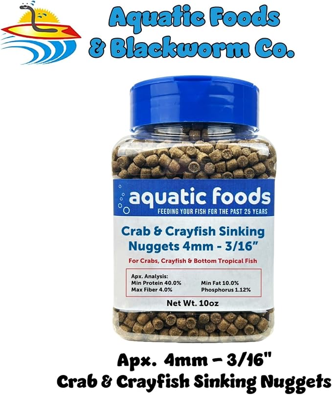 Crab & Crayfish 4mm-3/16 Sinking 40% Protein Nuggets for Crabs, Crayfish, Axolotl, Salamanders, Snails, All Bottom Tropical Fish...10oz Jar