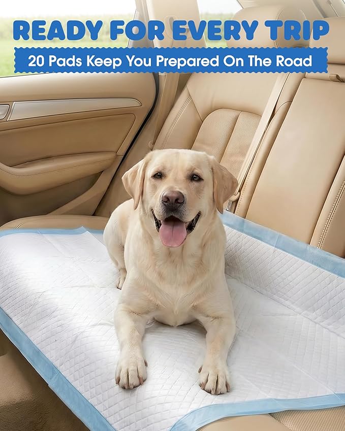 Powools Puppy Pads - XL 34'' x 28'' Dog Training Pads with Fast Absorb Core & Leak-Proof Backing, Quick-Dry Dog Pee Pads for Home, Travel & Crates, 20 Count