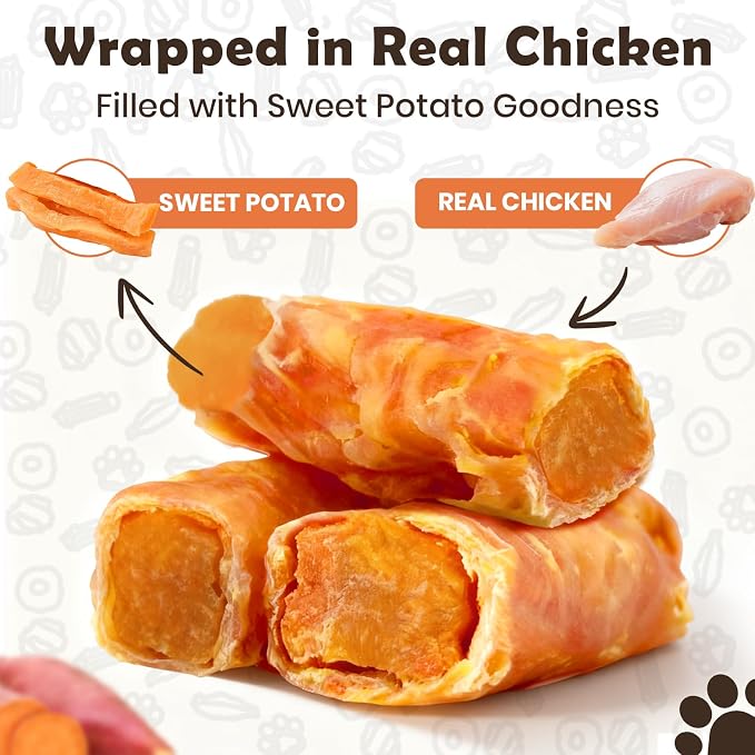 Chicken Wrapped Sweet Potato Dog Treats 10.6oz – Soft Chewy Training Treats for for Small, Medium & Large Breeds, Easy to Digest, Rawhide-Free Healthy Snacks
