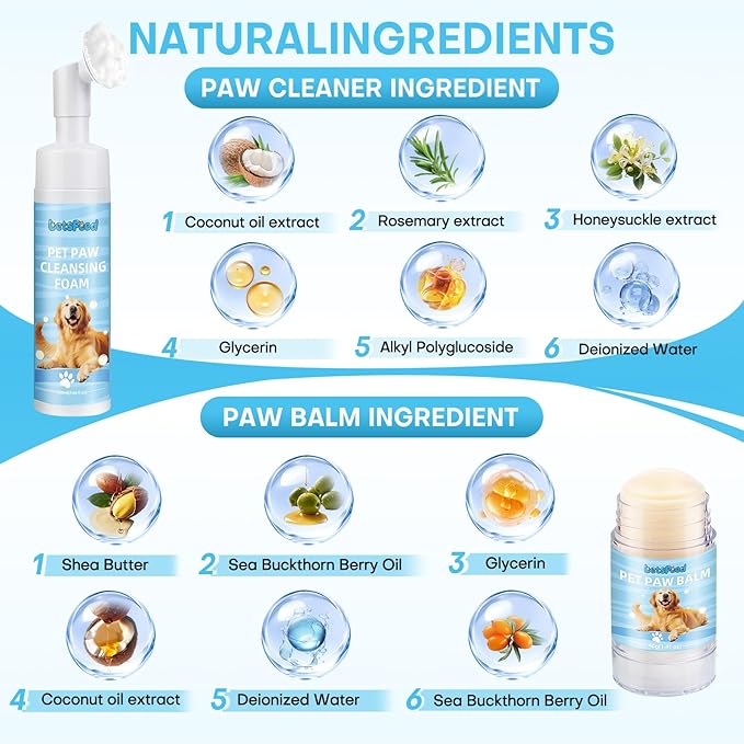 Dog Paw Cleaner Kit with Paw Balm for Dogs, Waterless Foot Cleaner for Muddy Paws, Dirt Removal, Moisturizing Care for Dry Cracked Pads, Includes Towel and 3 Soft Silicone Brushes