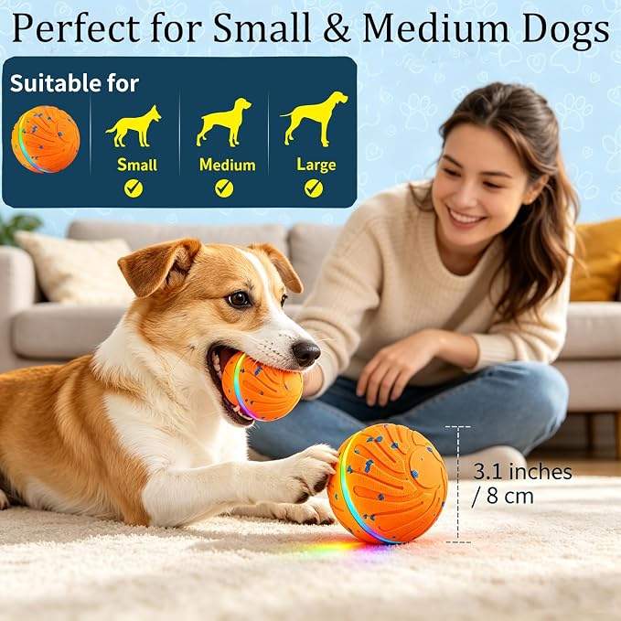Smart Interactive Dog Toys, 3 Play Modes Smart Moving Bouncing Dogs Ball, E-TPU Moving Dog Toy Ball with RGB Lights, USB Rechargeable, Waterproof Dog Ball, Automatic Dog Toy for Medium & Large Dogs