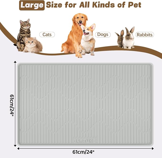 Dog Food Mat, Extra Large 24" x 24" Silicone Pet Feeding Mat with Raised Edge Silicone Mat for Food and Water Pet Placemat for Small, Medium, and Large Pets Non-Slip, Easy to Clean