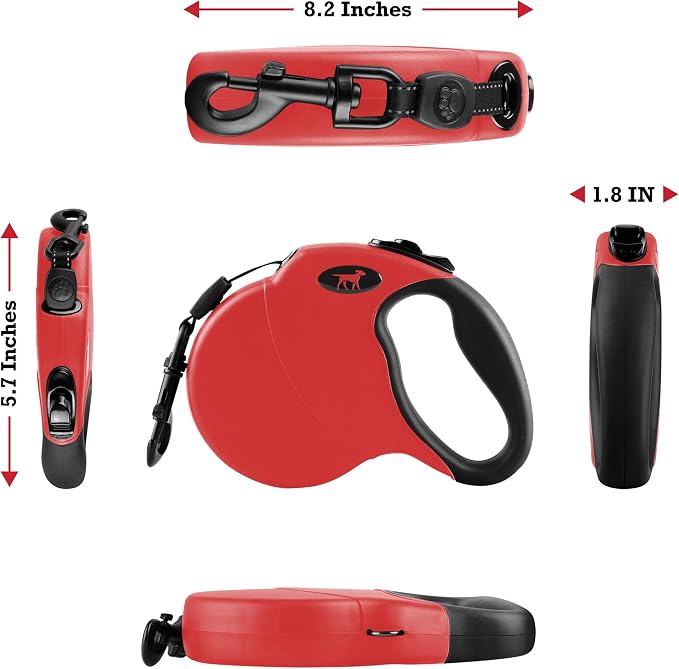 Tuff Pupper Retractable Dog Leash and 40oz Pupflask Portable Water Bottle - Red