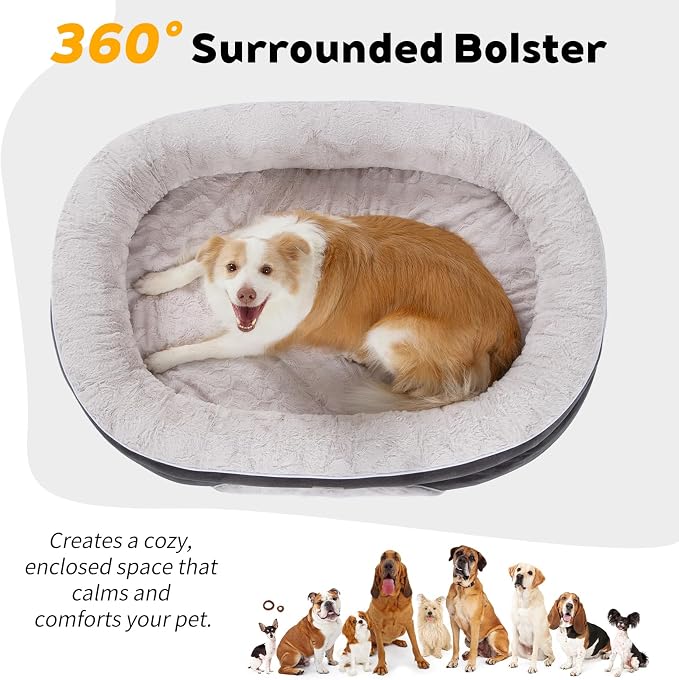 Orthopedic Dog Bed Couch for XXLarge Sized Pets with Egg Foam Support, Four-Sided Bolster Cushions, Soft Tear-Resistant Fabric, and Removable Machine Washable Plush Cover, 53'', Off-White