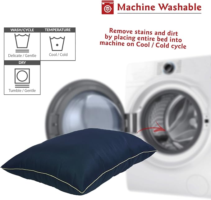 Majestic Pet 46x35 Inch Washable Dog Bed for Large Sized Dogs, Orthopedic Large Dog Cushion with Non-Slip Base, Durable Crate Pad Mat for Big Breeds and Puppy Pets, Pillow Bed - Navy Blue