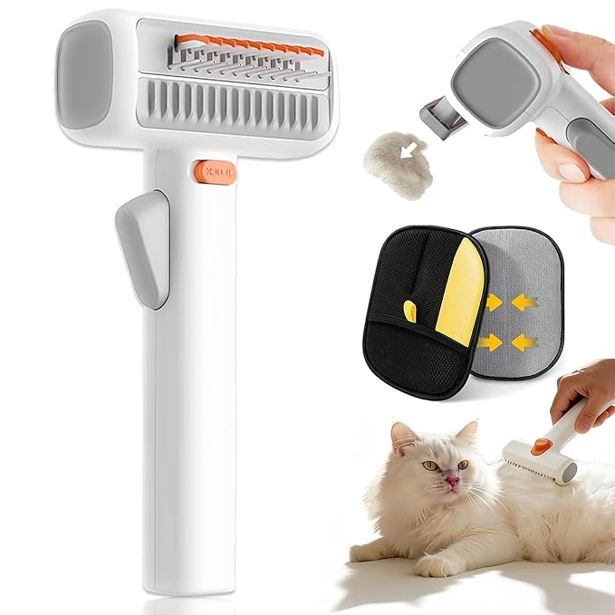2-in-1 Pet Self-Detangling & Grooming Comb for Dogs & Cats, Dematting Brush & Undercoat Rake, One-Touch Self-Cleaning Deshedding Tool for Removing Mats, Tangles & Loose Fur (1pc)