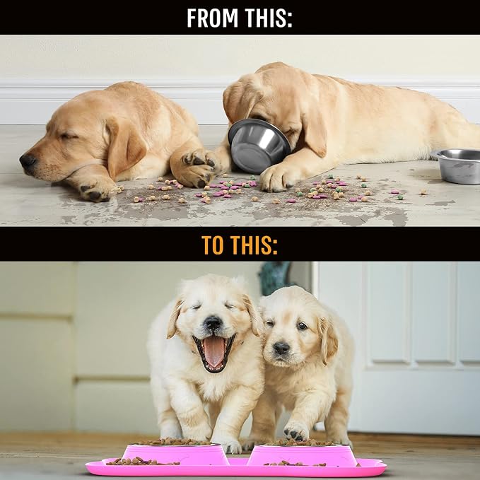 Active Pets Dog Bowl Set, Stainless Steel No Spill Mess-Proof Food & Water Food Bowls with Skid Resistant Silicone Mat, Dog Bowls Small Size Dog, Medium, & Large, Pet Puppy Bowls & Dog Dishes