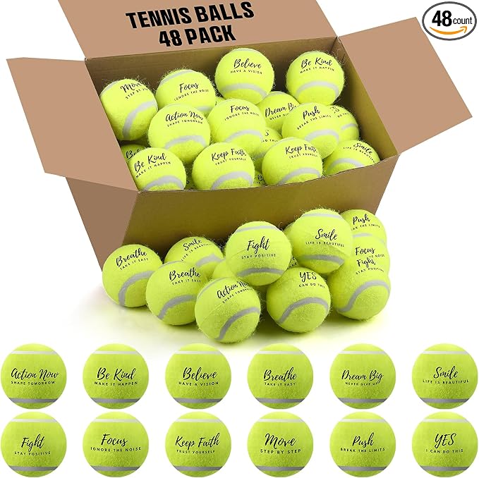 Soulchen 48 Pack Pressureless Tennis Balls Inspirational Training Tennis Balls Bulk Coach Beginner Practice Supplies Pet Dog Toys Indoor Outdoor
