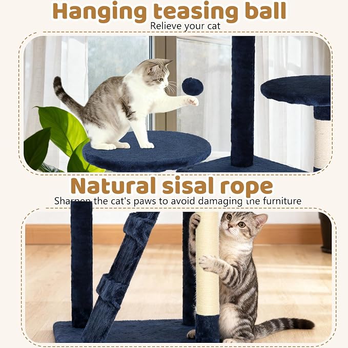 BestOffice 70 Inch Cat Tree, Multi-Level Cat Tower with Condo, Perches, Sisal Scratching Posts, Climbing Ladder,Indoor Activity Center Play House for Kittens & Adult Cats, Navy Blue