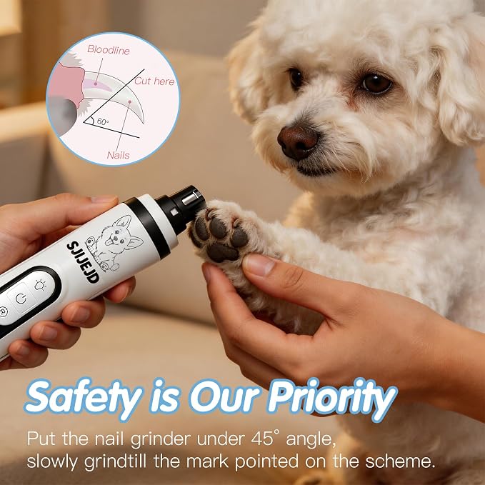 Upgraded Silent Dog Nail Grinder Quiet, Cordless Grooming Pro Nail with 3 Adjustable Speeds & Led Light Whisper Quiet Claw Trimmer for Dogs, Cats and Other Animals (2 Replacement Heads)