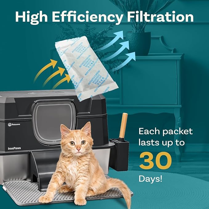 Petcove Cat Litter Box Liners, Carbon Litter Deodorizers Bundle For PurrTek Max & Light| Drawstring Bags for Automatic & Self-Cleaning Litter Boxes | Unscented (PurrTek Light Accessories)