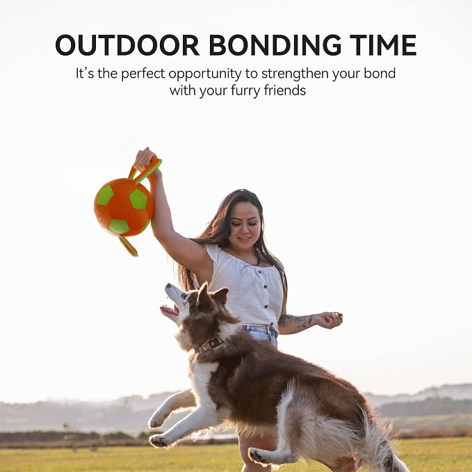 ALL FOR PAWS Ballistic Handle Ball Dog Toy with Squeaker, Interactive Handle Tug of War Ball Toy for Small Medium Large Dogs (Receive one of the Three Colors)