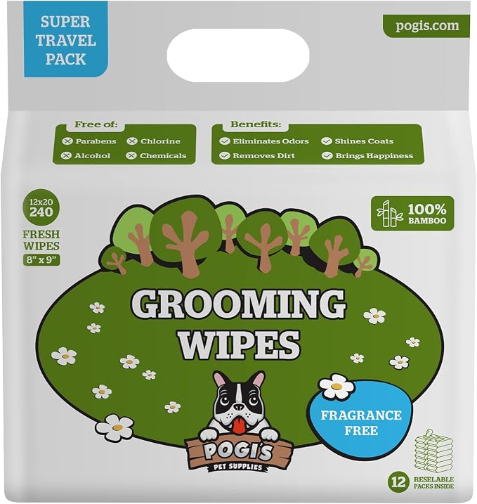 Pogi's Poop n' Wipe Travel Pack - 270 Compostable Dog Poop Bags and 240 Grooming Wipes in Travel Packs Bundle