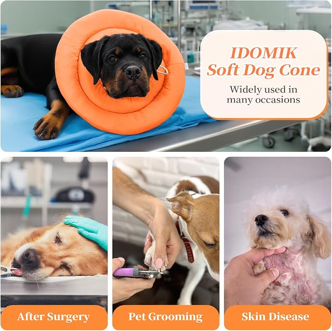 IDOMIK Dog Recovery Collar, Waterproof Soft Dog Cone After Surgery, Comfy Protective Elizabethan Collar Alternative for Dogs Cats, Adjustable Pet Neck Donut Cone Anti-Licking Biting Wounds